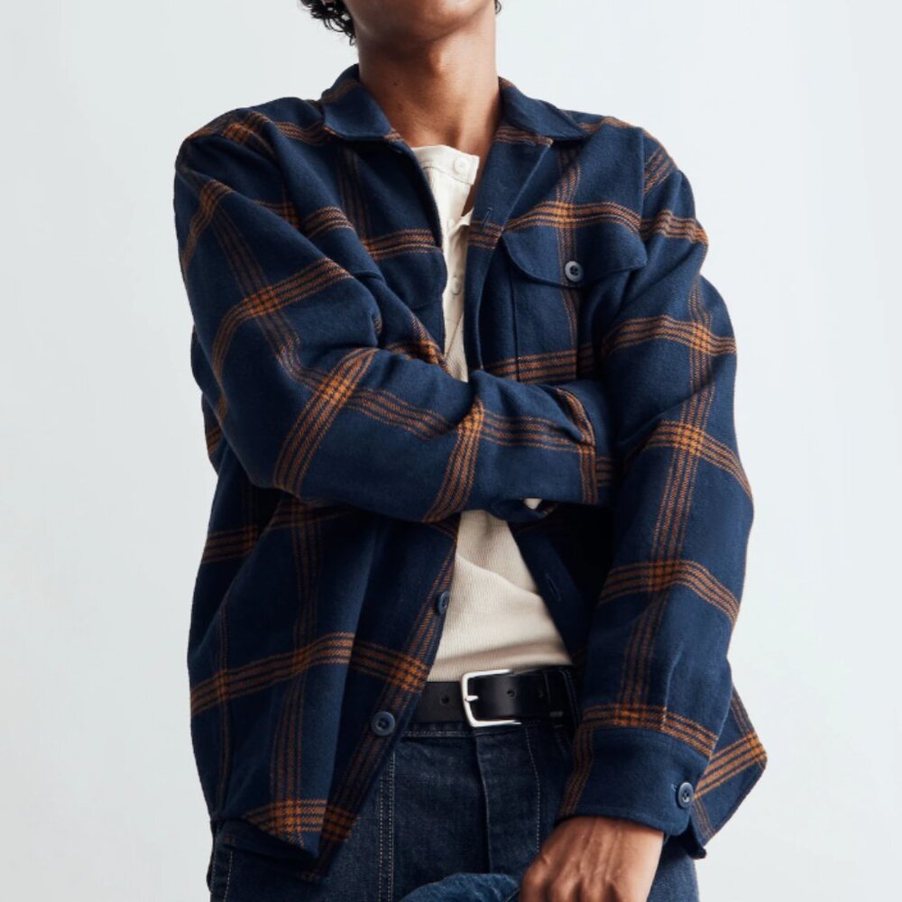 Madewell Men's Brushed Flannel Easy Shirt-Jacket in Deep Indigo